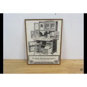 HOOSIER Manufacturing Vintage Cabinets Hutch Kitchen Décor Print Ad Framed C3